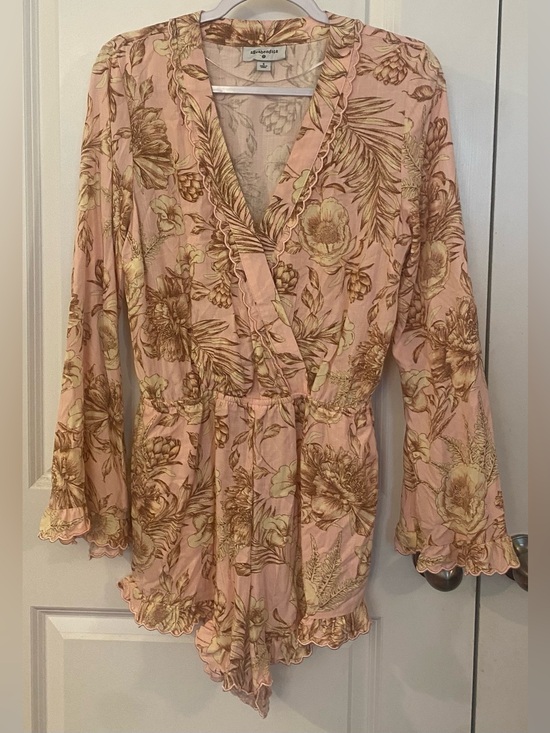 Agua Bendita Pants - Agua Bendita Long Sleeve Short Wrap Romper NWOT Sz S Light Pink w/Tan & White